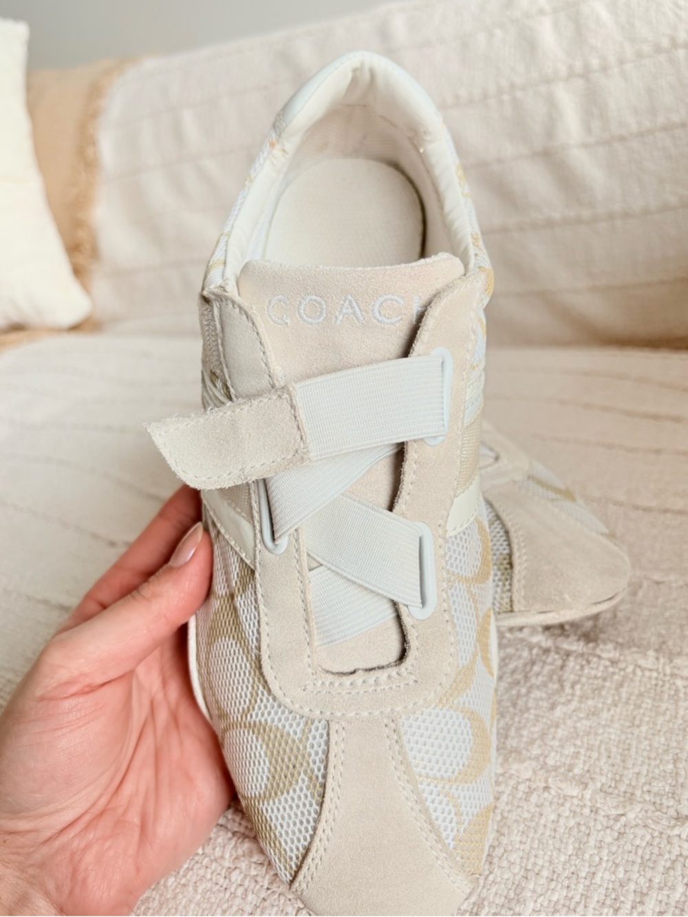 Coach Monogram Sneakers Cream Neutral Low Top Jenny Size 8 - Picture 7 of 15